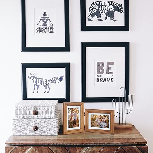 Miniatura 6 de Portarretratos de madera doble con bisagras de 5 x 7 pulgadas, vertical y horizontal, en veta de madera envejecida, pantalla de 4 x 6 pulgadas con