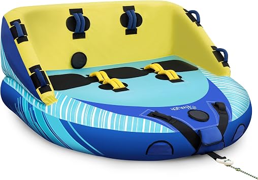 EVAJOY 3 Person Towable Tube for Boating, Inflatable Towable Tubes for Boats 1-3 Rider, Water Sports Tube with Dual Front and Back Tow Points, Inflatable Boat with Nylon Tow Rope and Air Pump