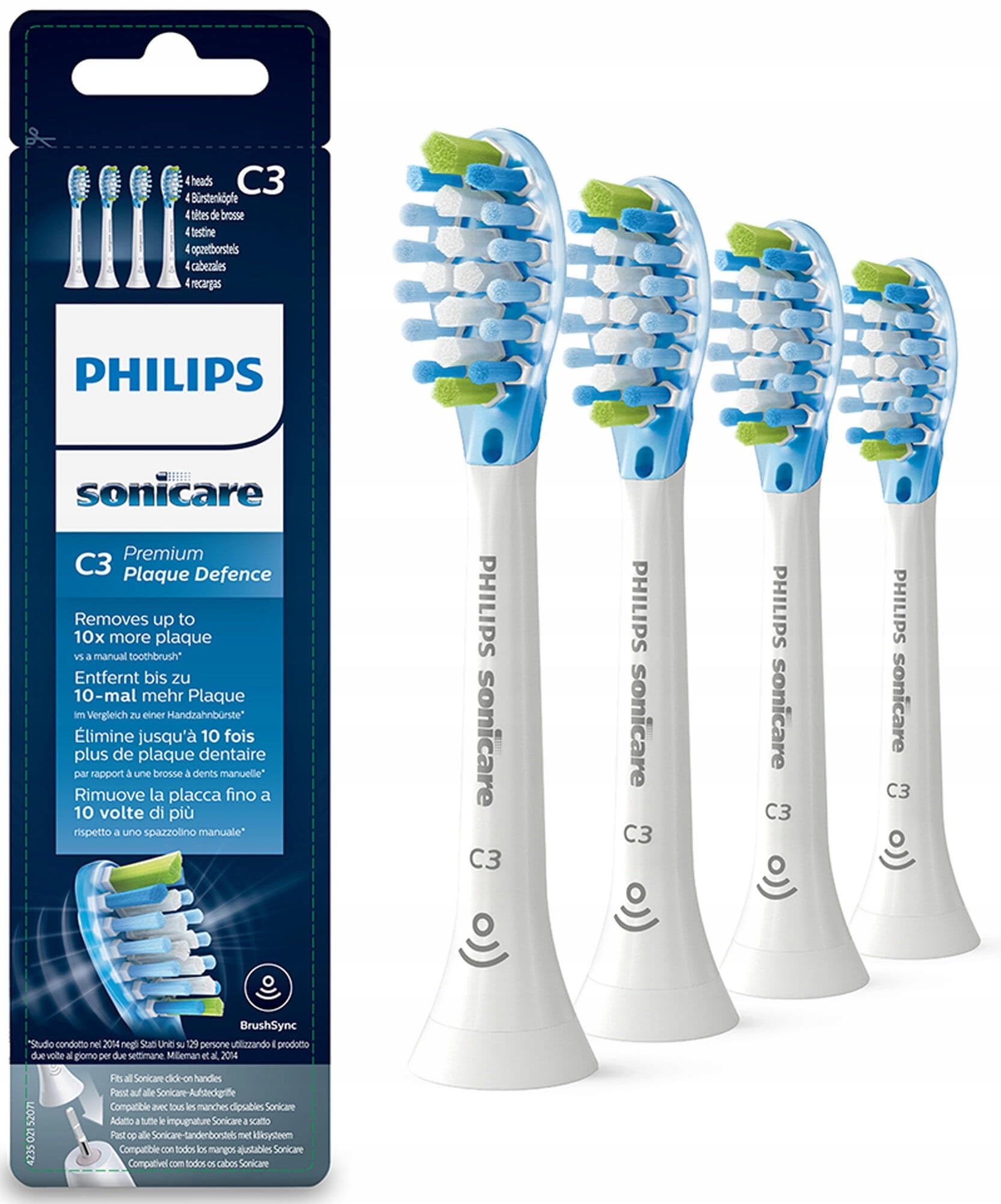Philips Sonicare Cabezales de cepillo dental sónico estándar Original C3 Premium Plaque Defence: paquete de 4 unidades en negro (modelo HX9044/17)-image