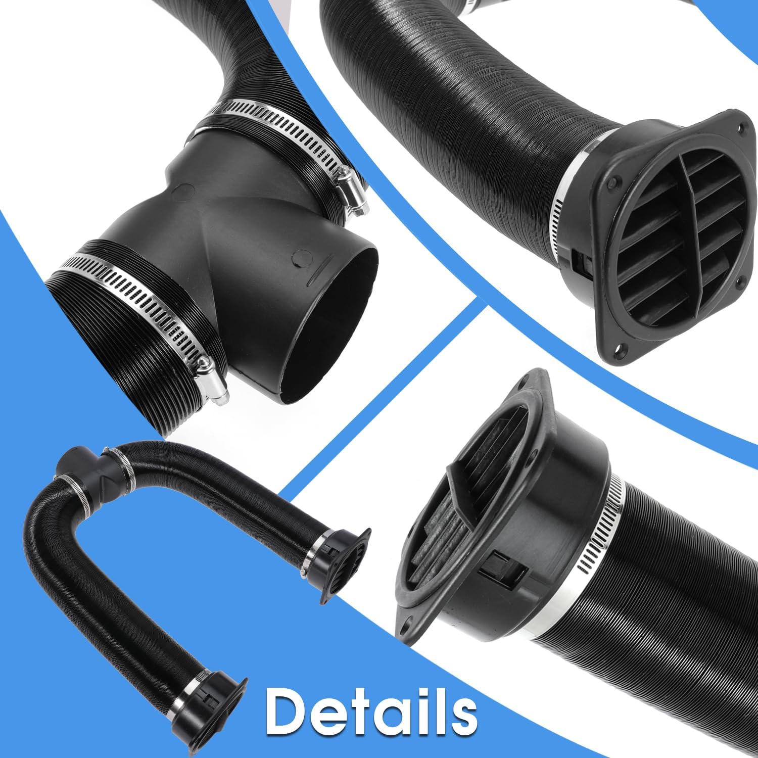 75mm Diesel Heater Pipe Duct Vent Kit with Warm Air Outlet for Webasto for Eberspacher 2KW 5KW 8KW Diesel Parking Heaters (T-shape)
