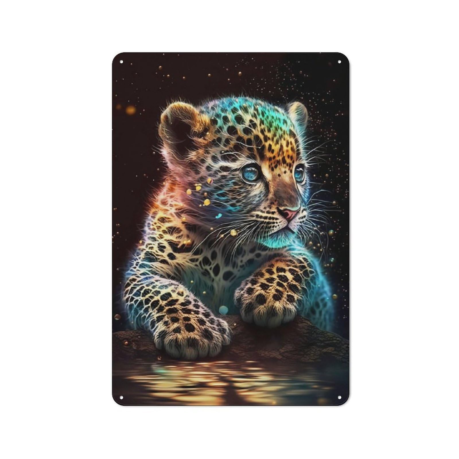 Junmoney Cute Cosmic Baby Leopard Printed Metal Sign 30X20cm For Hobby Room Or Studio, For Creative Interior Collectors