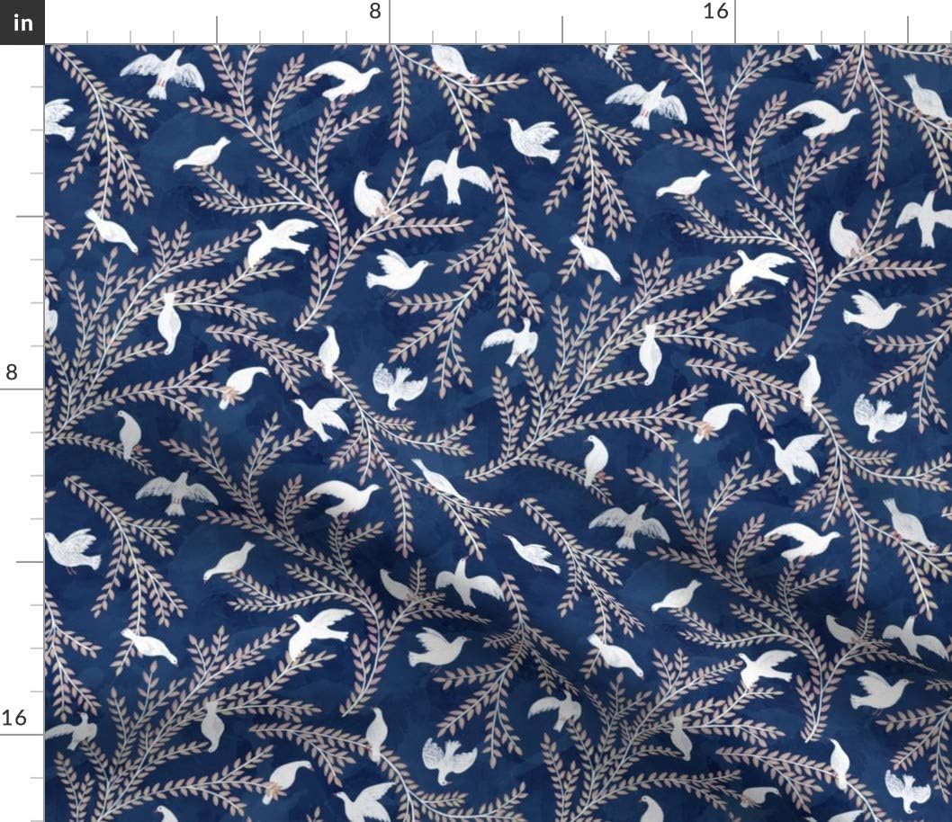 Spoonflower Fabric - Doves Night Flying Branches Birds White Printed on Petal Signature Cotton Fabric by The Yard - Sewing Quilting Apparel Crafts Decor