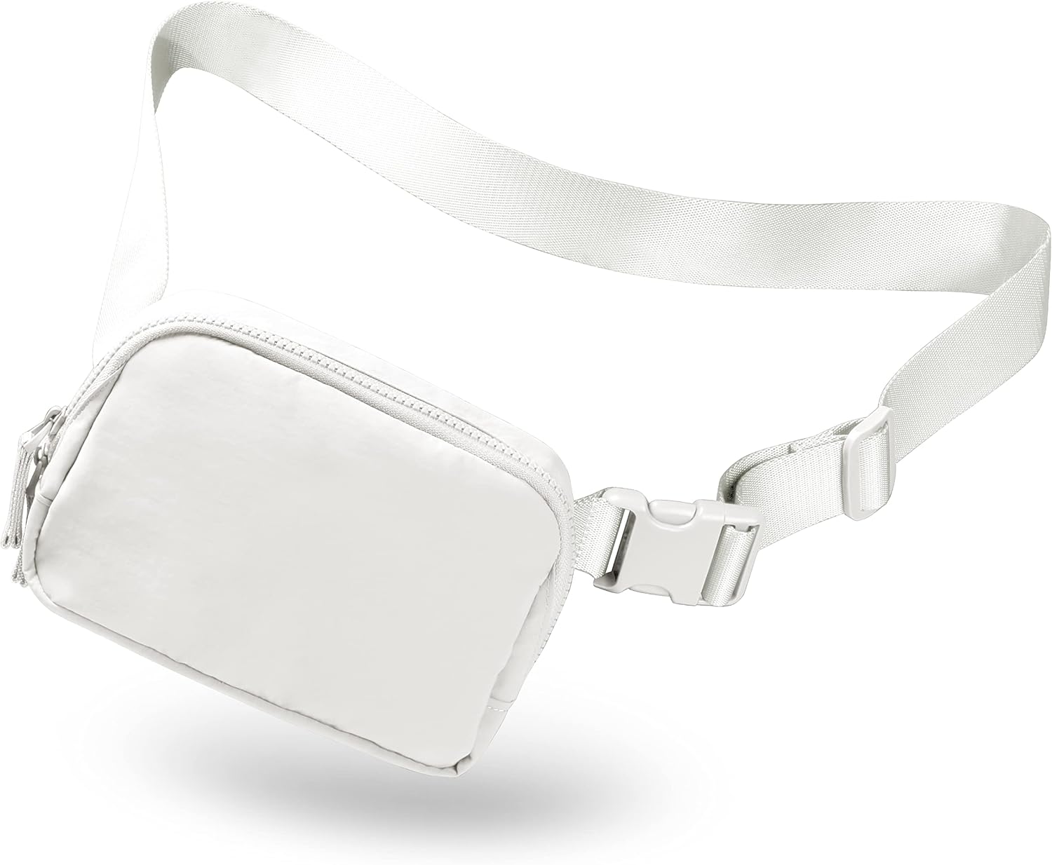 AslabCrew 2-Way Zipper Unisex Belt Bag with Adjustable Strap Fanny Packs Mini Waist Pouch for Outdoor Hiking Running Travel, White