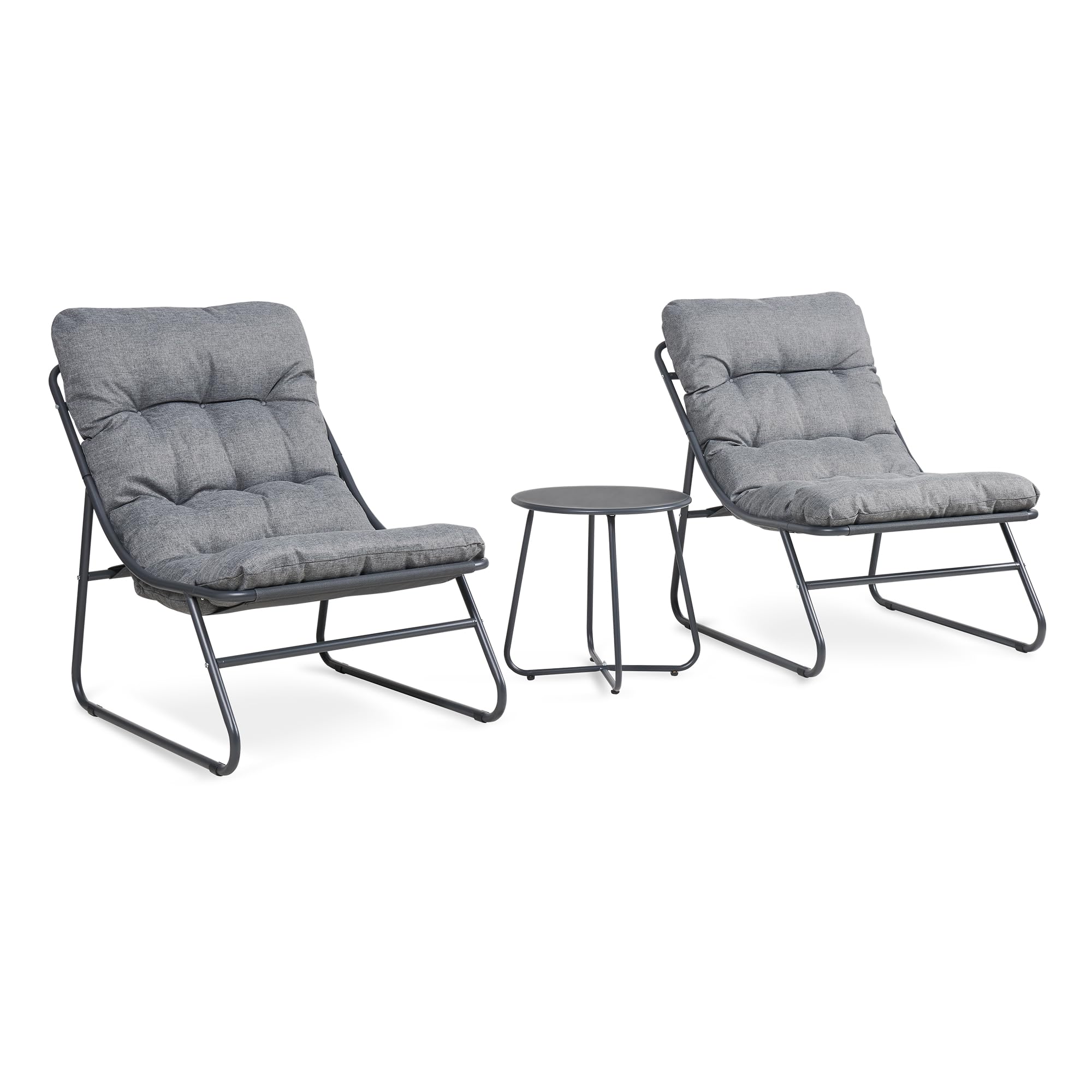 casa.pro Conjunto Mesa y Sillas Jardín Malmö Mueble Terraza con Mesa Redonda y 2 Sillones con Cojines y Respaldo Juego de Muebles de Jardín Exterior 2 Plazas Material Resistente - Gris Oscuro