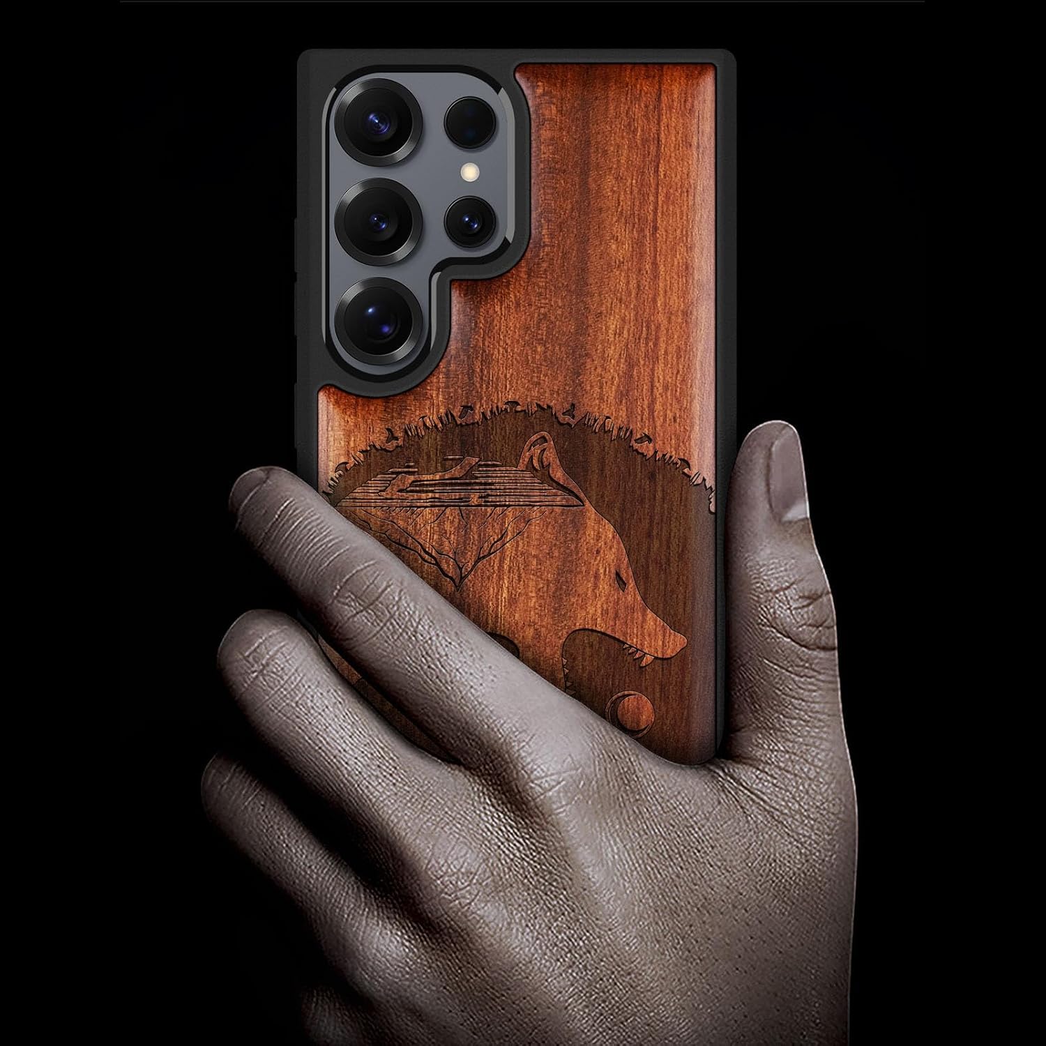 Carveit Magnetic Wooden Case for Samsung Galaxy S25 Ultra Case 2025, TPU Shockproof Cover & Wood Artisan Engraved, Compatible with MagSafe Wireless Chargers (Yin Yang-Wolf) Rosy