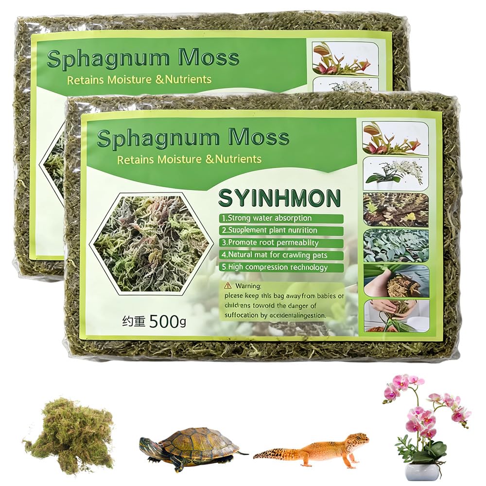 Musgo Sphagnum, 2 x 500 g Musgo para Orquideas, Musgos de Bosque Seco, Sphagnum Musgos Natural Seco para Terrarios Orquideas Soporte Plantas Bonsai Reptiles Decoración