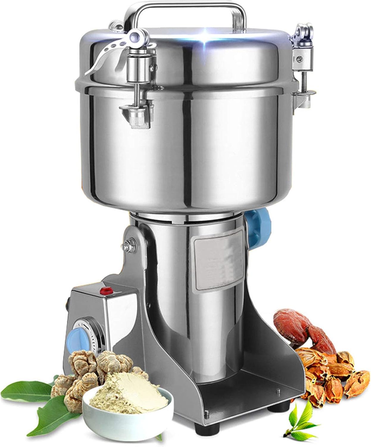 Cereals Grinder Machine,Multifunction Electric Mill Grinder Powder for Grain Herb Coffee Spices,Stainless Steel Mill Machine with Overload Protection and Timing Function