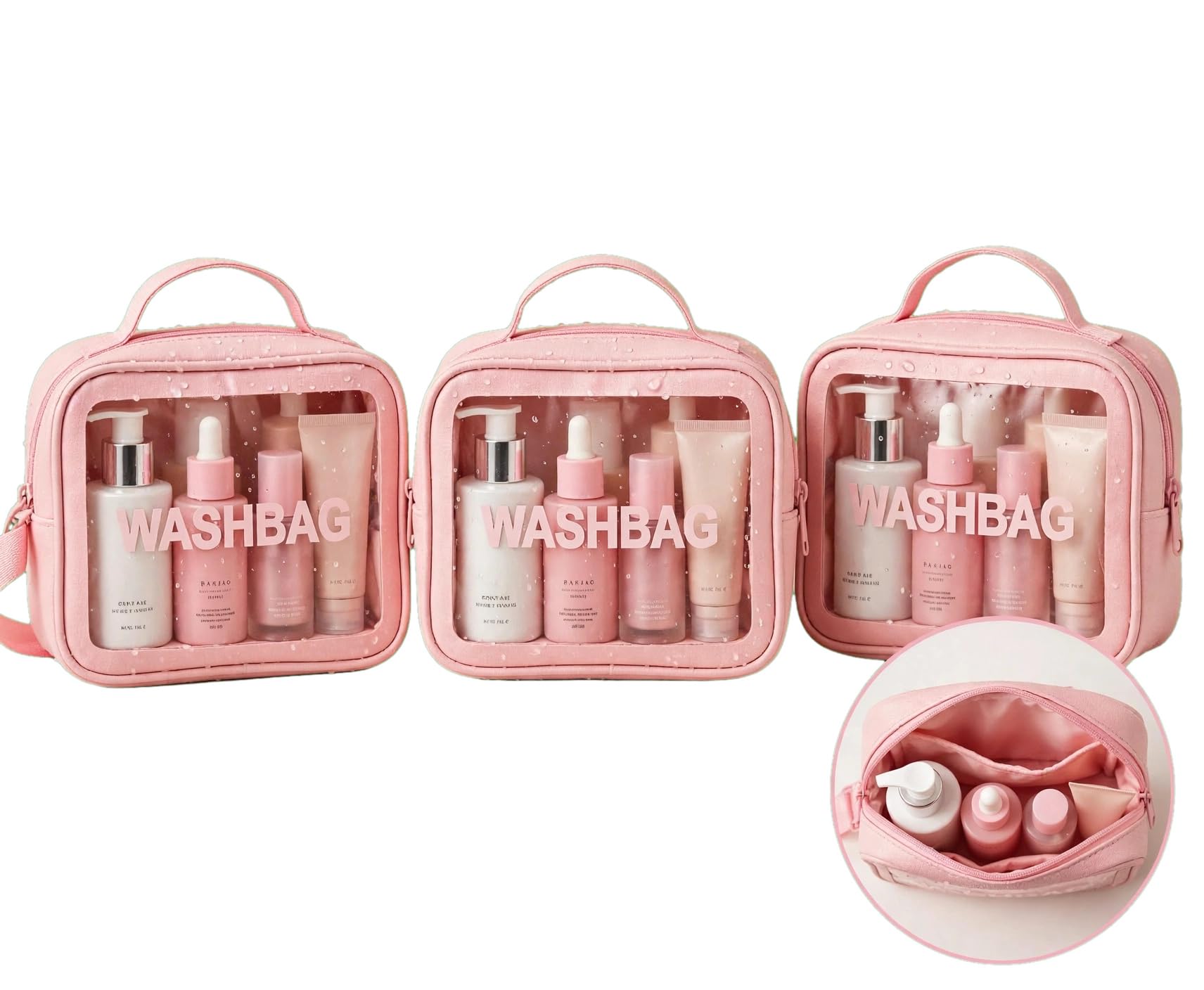 clear toiletry bag set 3 pack waterproof cosmetic makeup pouch waterproof pvc travel organizer kit for women pink handbag washbag travel accessories storage pouch