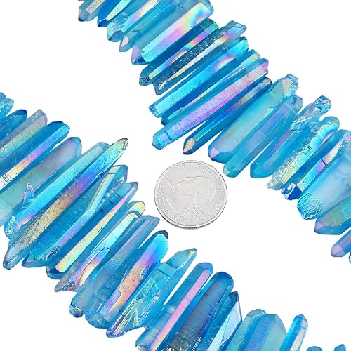 Miniatura 6 de Nupuyai Puntos de cristal de cuarzo de roca natural para hacer joyas, cuentas de piedra de punta graduada perforadas con revestimiento de titanio,
