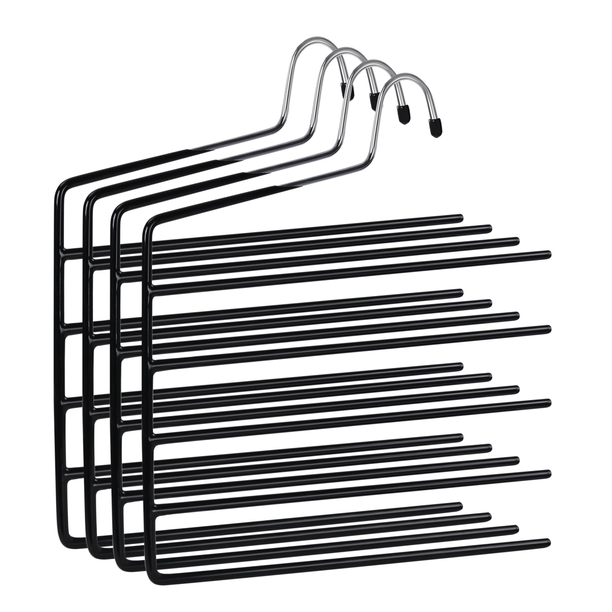 Pack de 4 Perchas para Pantalones, Percha múltiple, 5 Niveles, Ahorrar Espacio, Organizador Perchas, Antideslizante, para Ropa, Vaqueros, Corbatas, Bufandas, Vestidos, Toallas