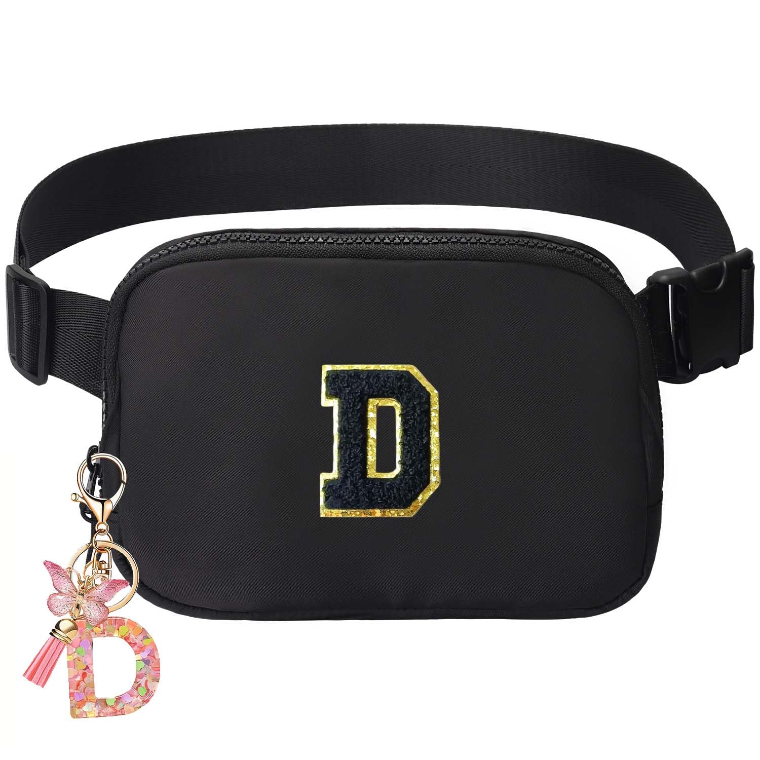 Belt Bag for Girls Gifts - Birthday Gifts for Teenager, Personalized Gifts for Mom Freind Sister Teacher, Graduation GiftsInitial Crossbody Bag Belt Bag for Women Black D