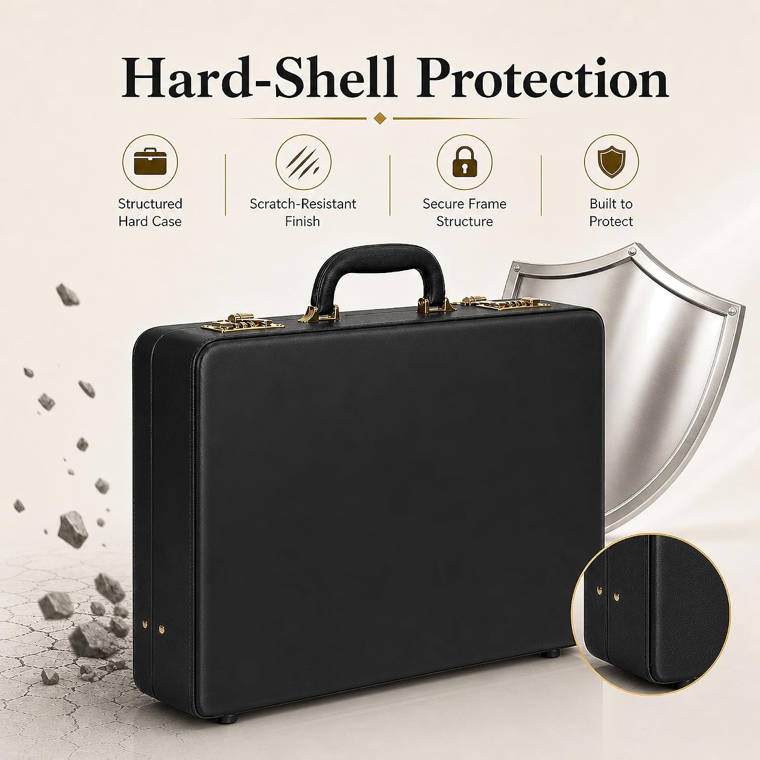 Briefcases for Men, Professional Leather Briefcase with Lock, Hard Shell Business Brief Case, Attache Case for 15.6" Laptop, Mens Hard Briefcase for Work Office Travel