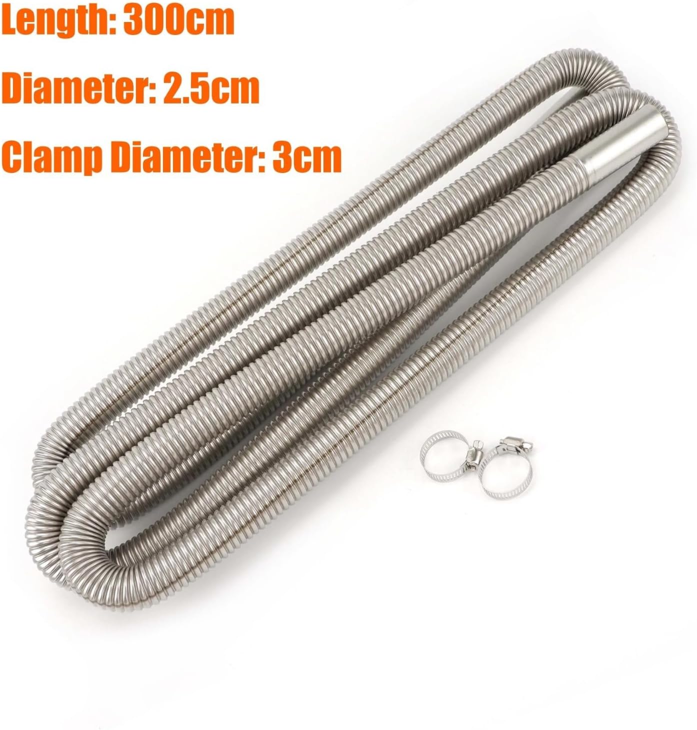 Qikaide Universal Automotive Replacement Exhaust Hose Kit Stainless Steel Exhaust Pipe for Diesel Heaters with Clamps 60-300cm Flexible Tube (300cm)