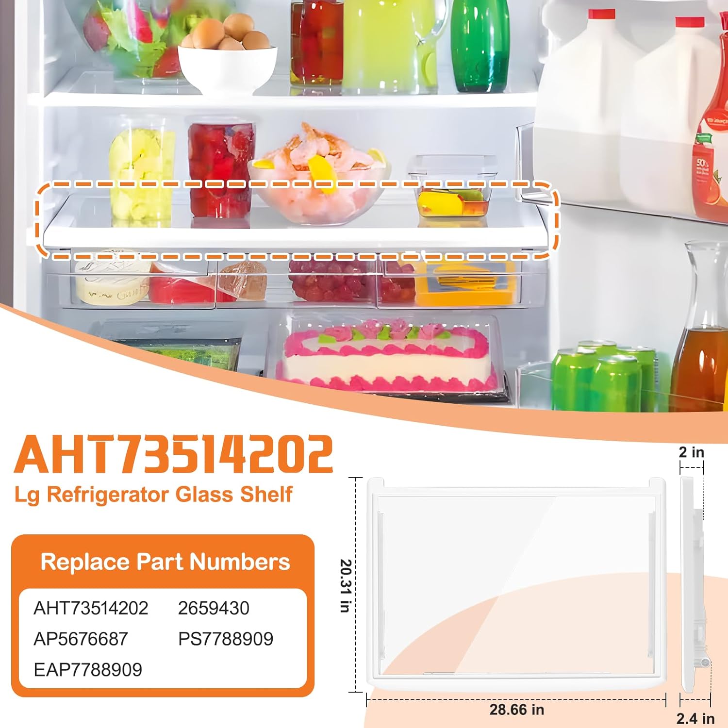 Upgraded AHT73514202 Refrigerator Glass Shelf Compatible with LG Fridge Shelf Replacement Glass Shelves For Kenmore Refrigerator Shelves Replacement LG Middle Crisper Drawer Cover LTCS24223S 29"x20"