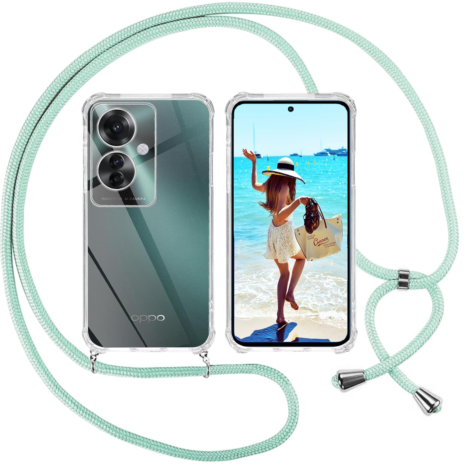 Protección Teléfono Funda Con Cuerda Para OPPO A15 Orgstyle - TPU Transparente, Collar Ajustable, Color Rosa Funda Transparente Tpú Colgante