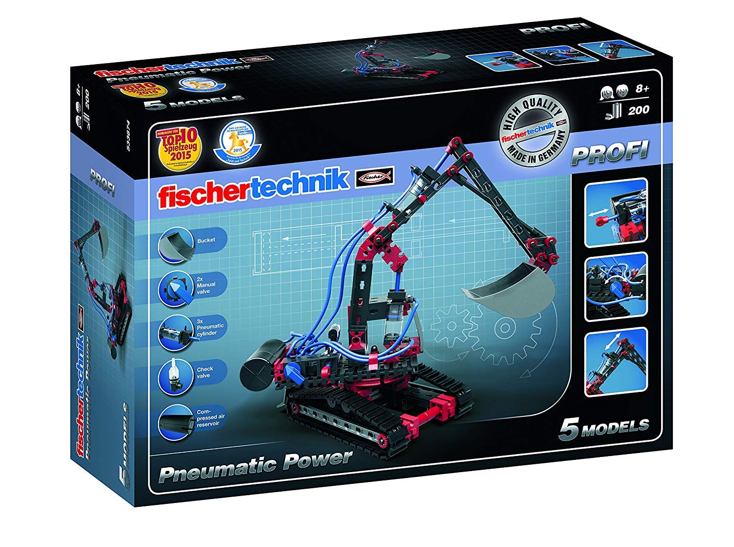 fischertechnik Experimentierbaukasten Mechanic + Static 2 - der optimale Technik Baukasten & Pneumatic Power - der Pneumatik Spielzeug Bagger & 4 weitere Modelle Spielspaß