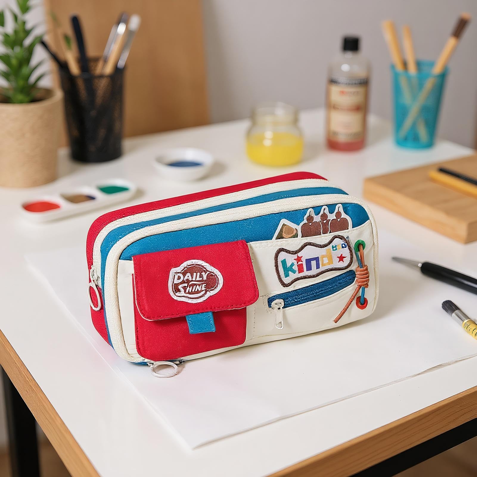 Astuccio Scatola Per Matite | Borsa Penne Stile Vintage con Cerniera Grande Capacità per Scuola Università Viaggio Trucco Porta Oggetti Per Cancelleria