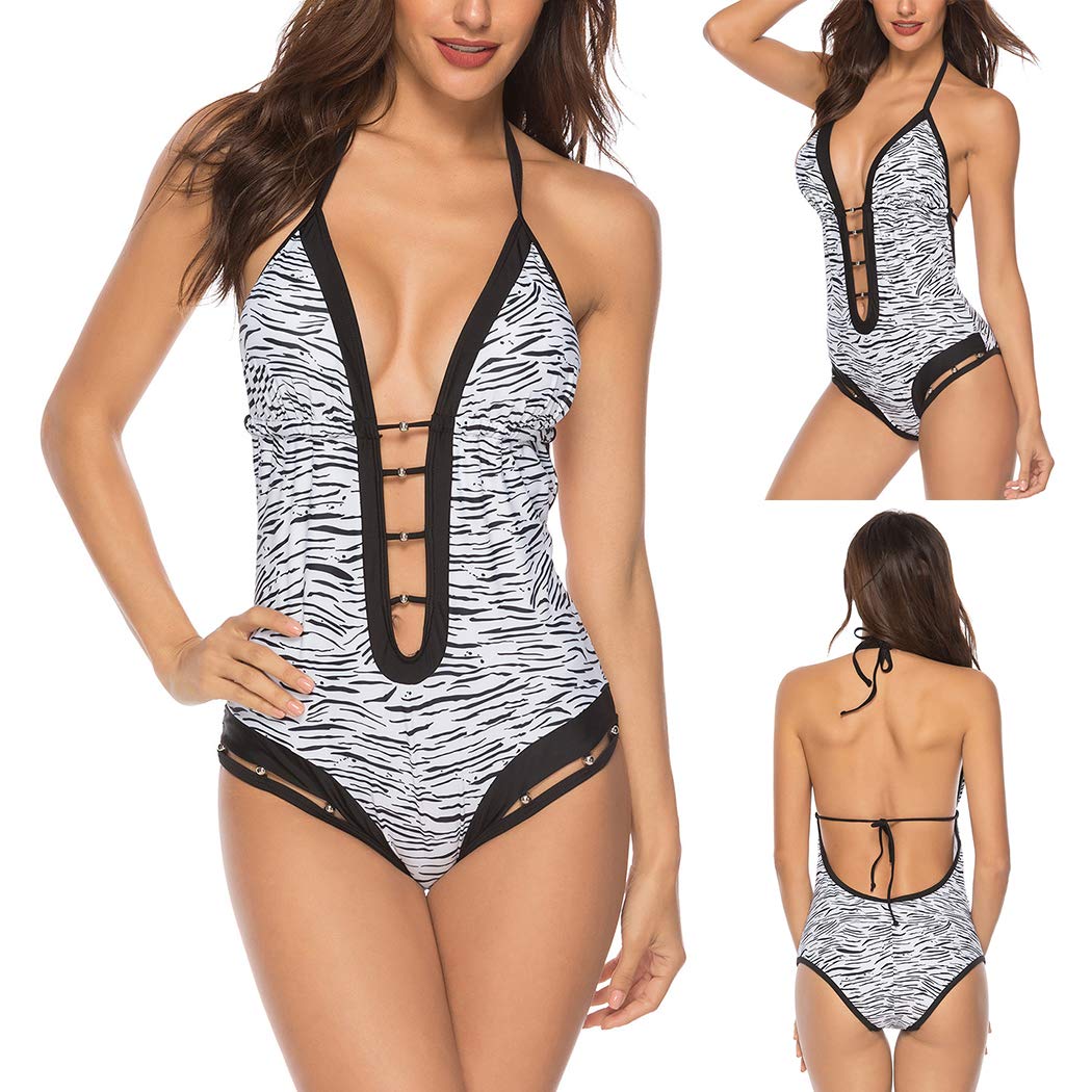 Women Swimwear Deep V Neck One Piece Swimsuit Summer Bathing Suit