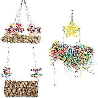 Wnvivi 3Pcs Parrot Swing Toys,Bird Chewing Toys,Seagrass Woven Bird Hanging Foraging Toys for Cockatiel Budgies Parakeets