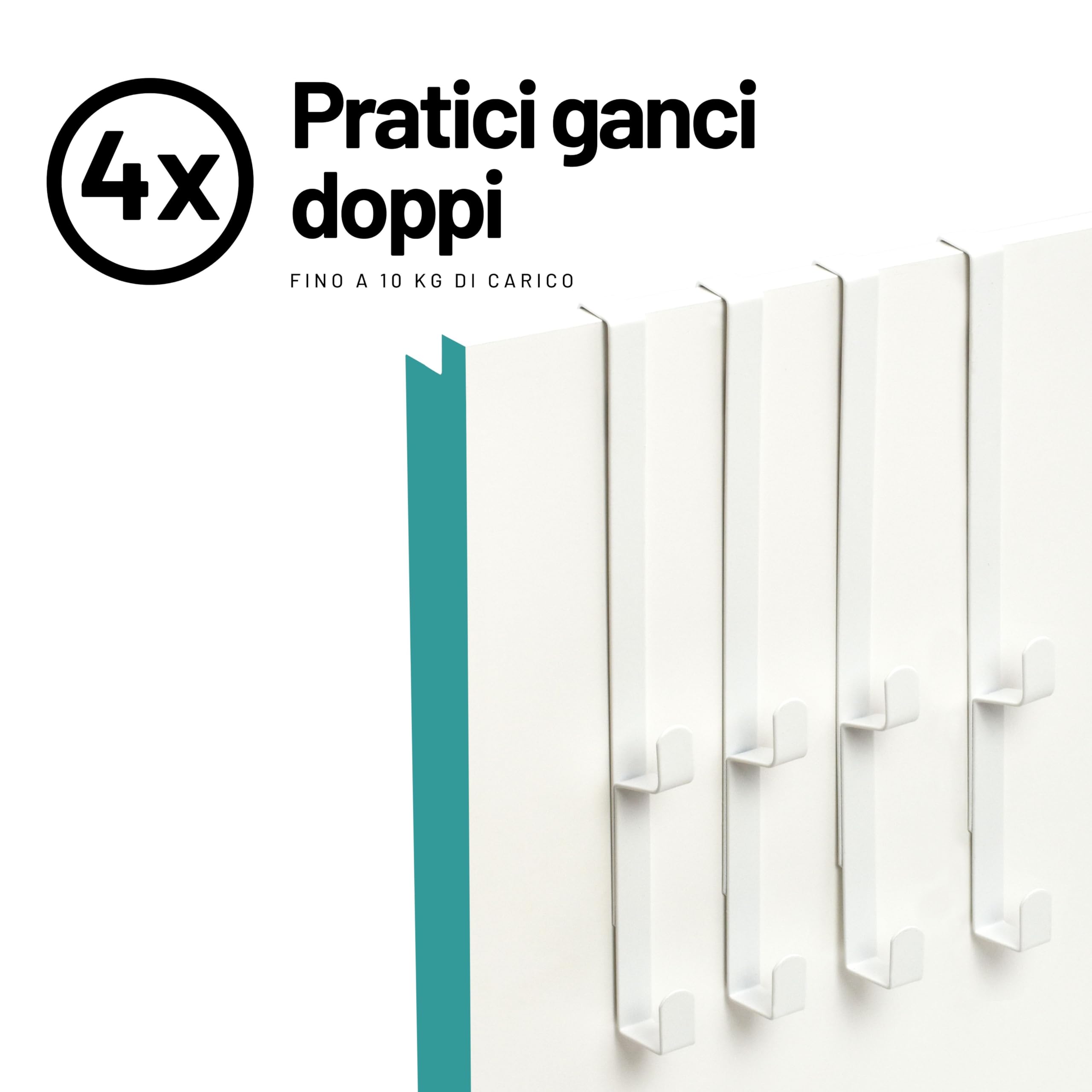 Appendino Sopraporta 4 Ganci Metallo Bianco E Abs - Foto 4
