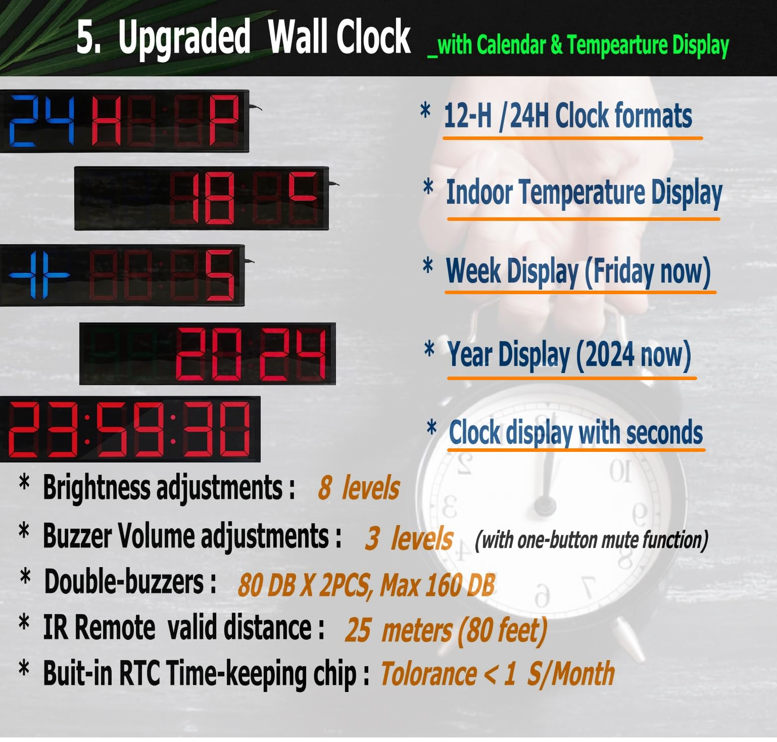Reloj de carrera con trípode de 5.6 pulgadas, temporizador de carreras, reloj digital de cuenta regresiva, con temporizadores de entrenamiento de intervalos de gimnasio, cronómetro, para