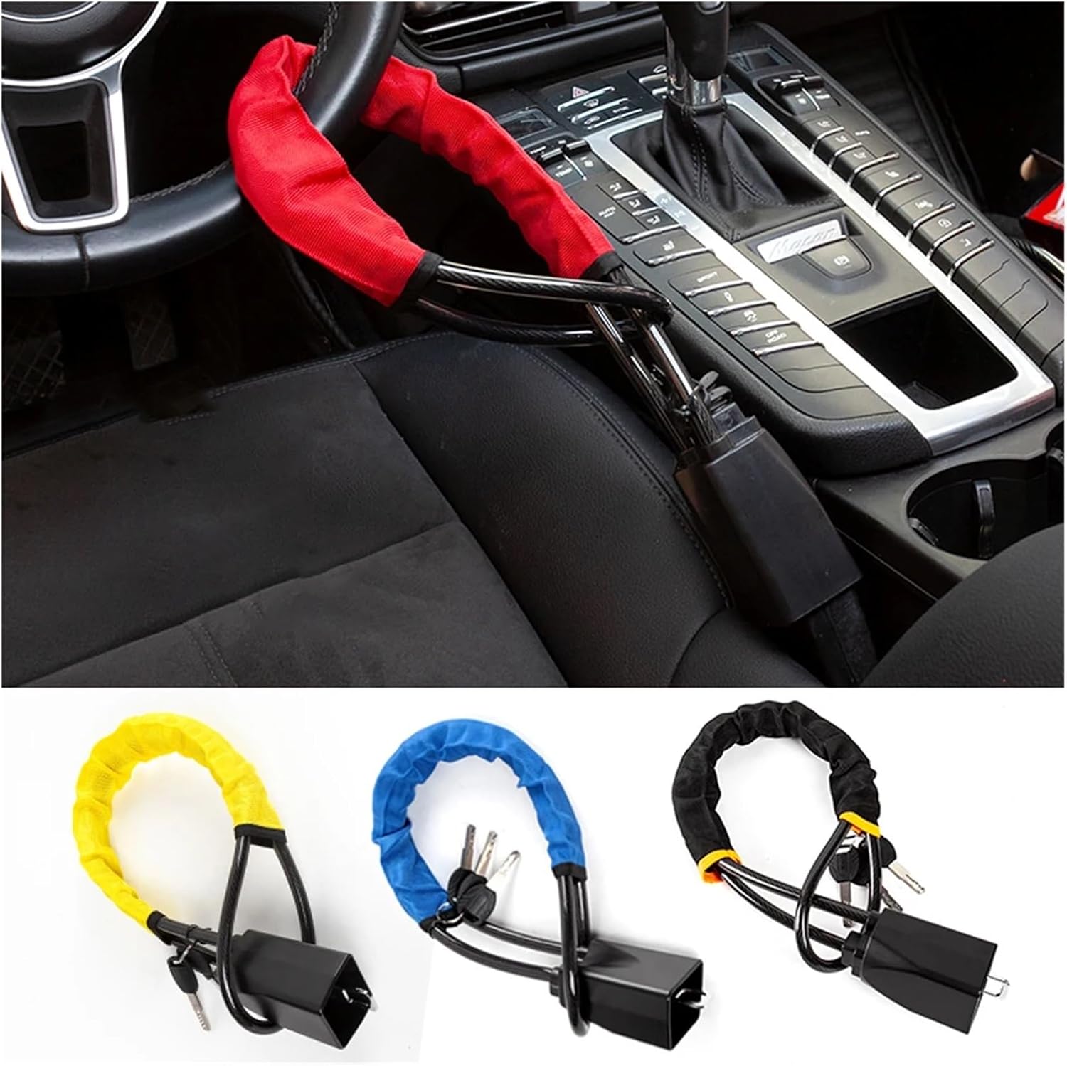 Sturdy Lock Theft Prevention with Fit for Seat Belt Buckles Rotary Steering Wheel Lock Theft Car Lock Enhance Automobile Security(Blue)