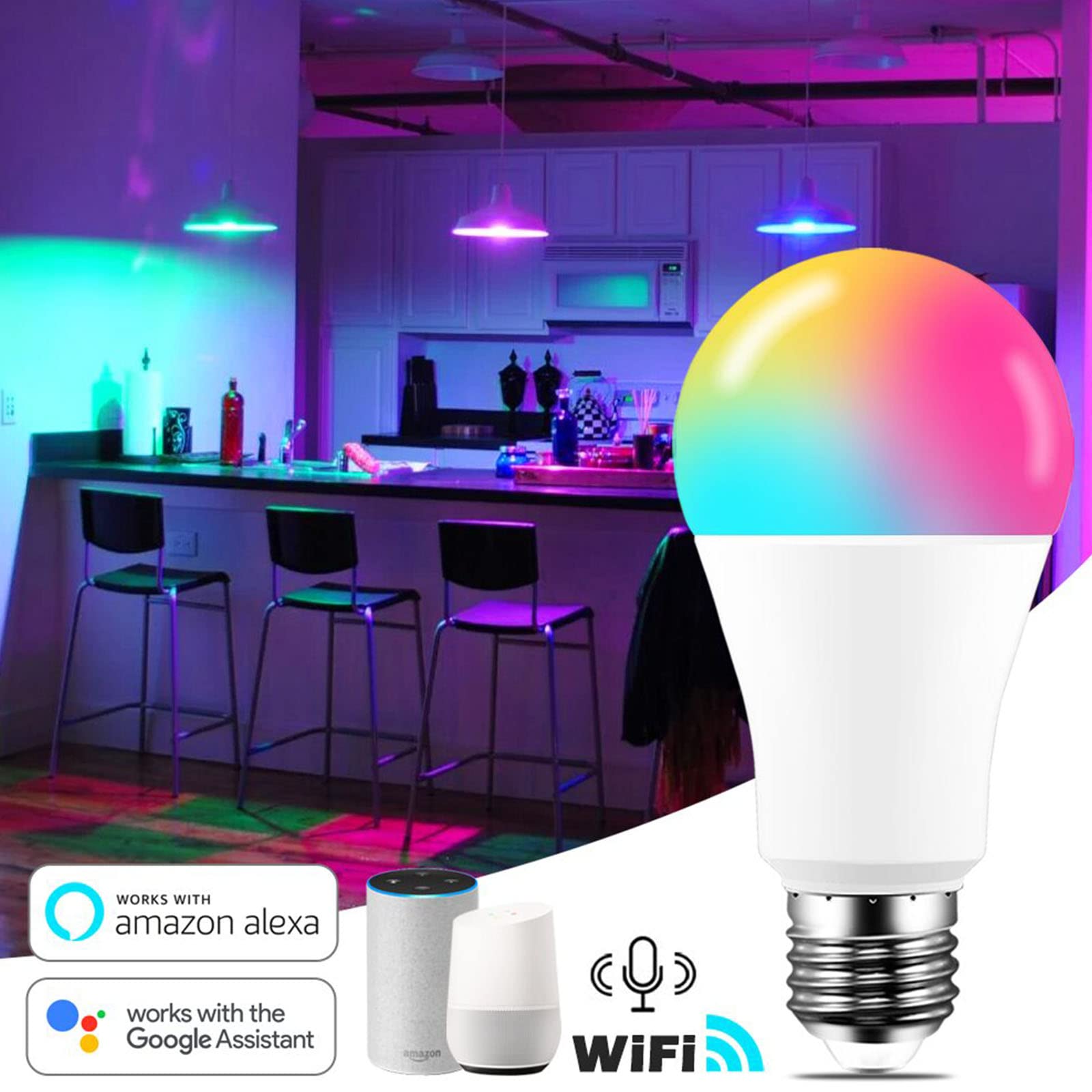 Bombillas Inteligentes, RGBW Cambio De Color Control Remoto Regulable 15W Bombilla LED [4 Pack] E27 B22 con Alexa,Google Home WiFi Bombilla No Necesita Concentrador,RGB WW,E27