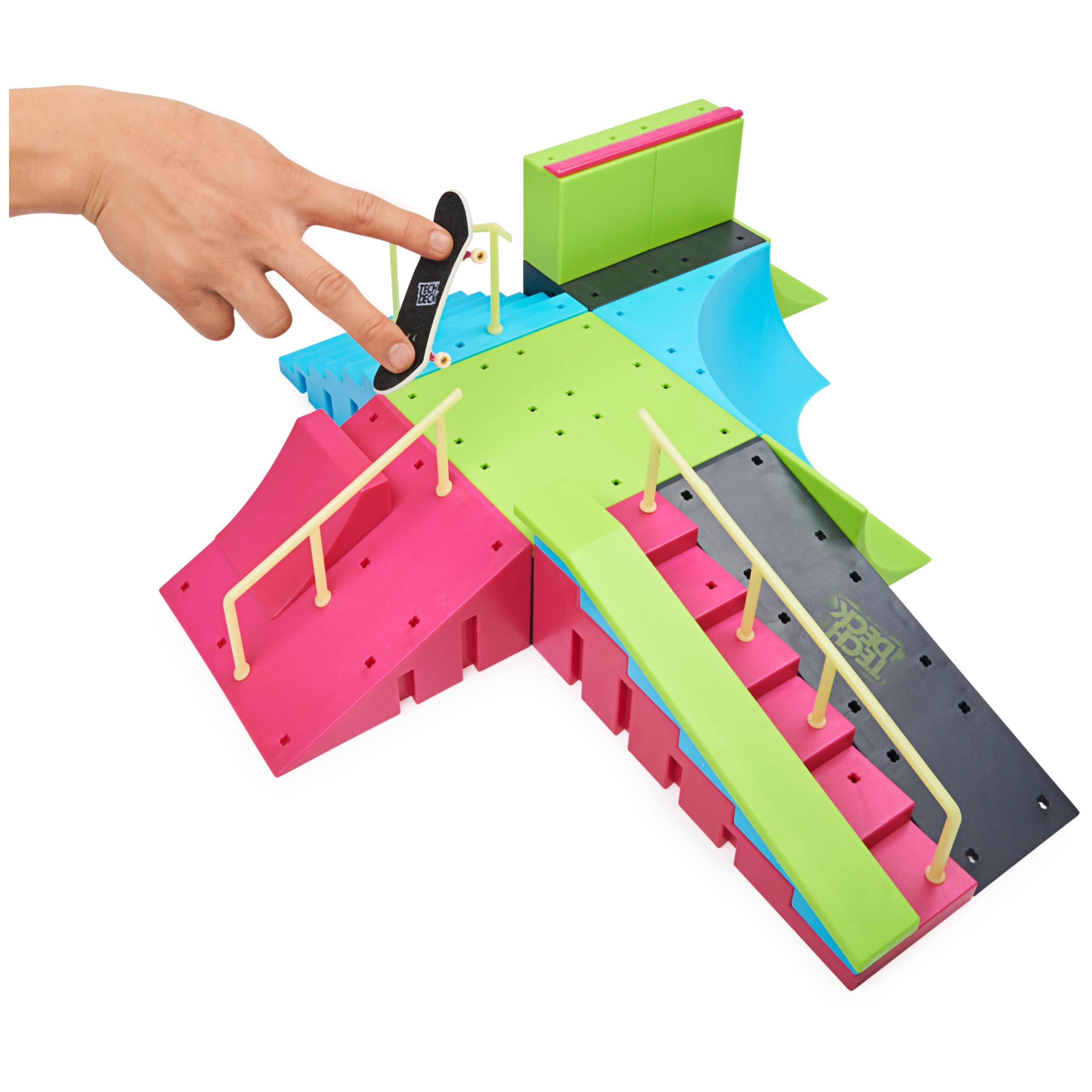 Tech Deck, Neon Mega Park X-Connect Creator, anpassbares Rampenset mit Zwei Fingerboards, leuchtet im Dunkeln, Kinderspielzeug für Jungen und Mädchen