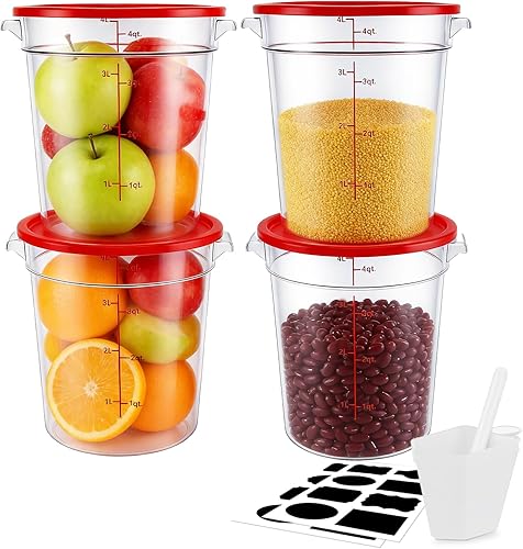WELKOR Paquete de 4 recipientes de almacenamiento de alimentos con tapas, recipientes redondos herméticos de plástico para cocina, de grado