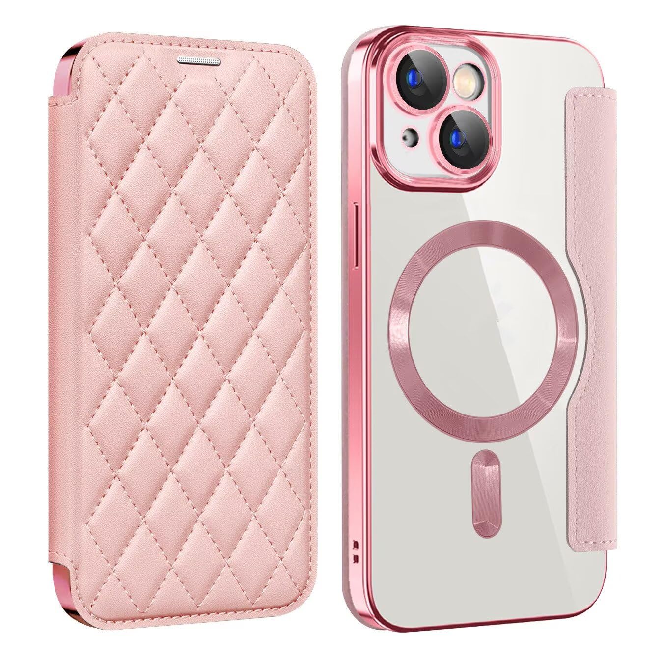 Case for iPhone 15 Plus,Luxury Grid Plating Drop Protection Anti Theft Flip Leather Walle…