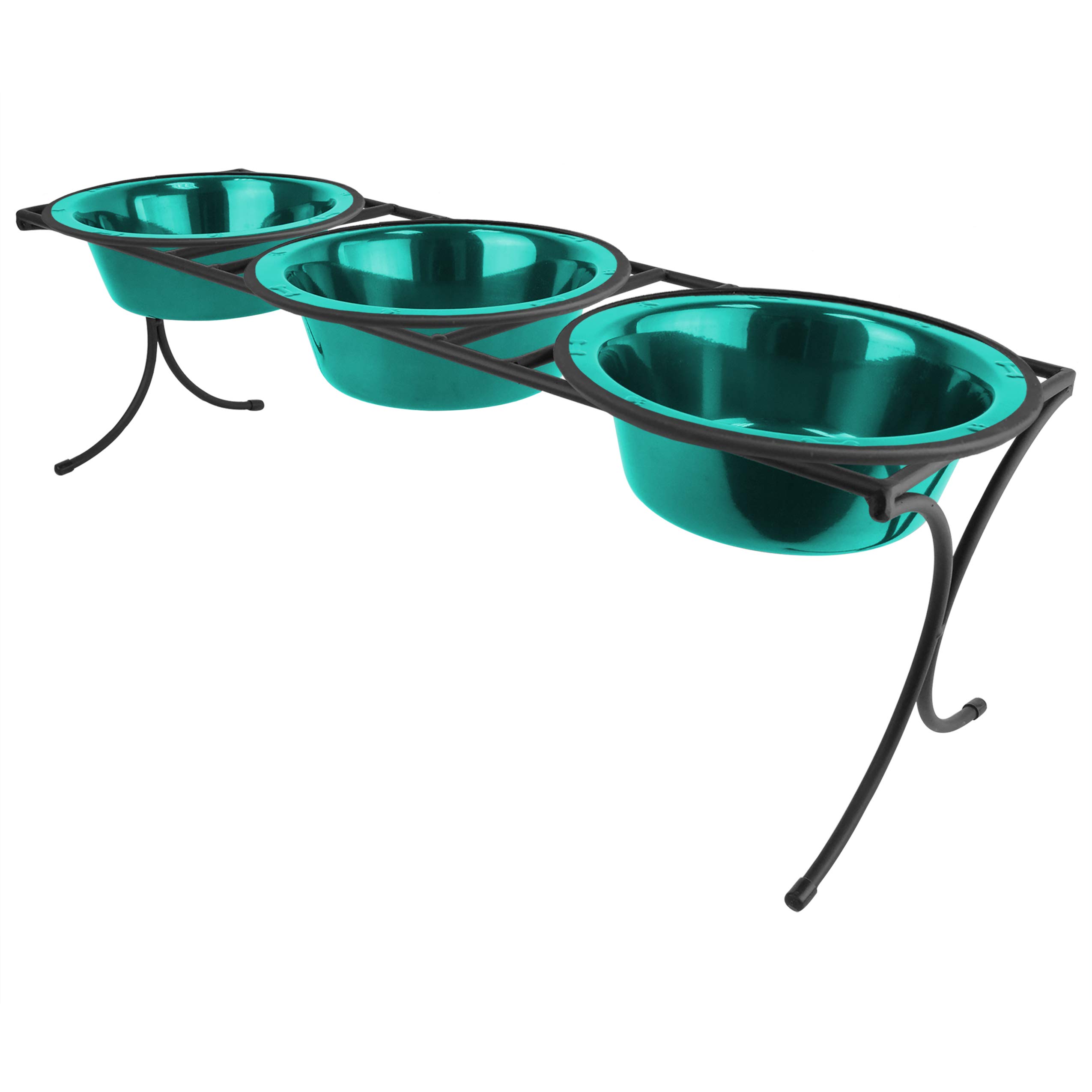 Platinum Pets - Comedero Triple con Cuencos de Acero Inoxidable con Borde Ancho, 12 Tazas, Color Verde Azulado