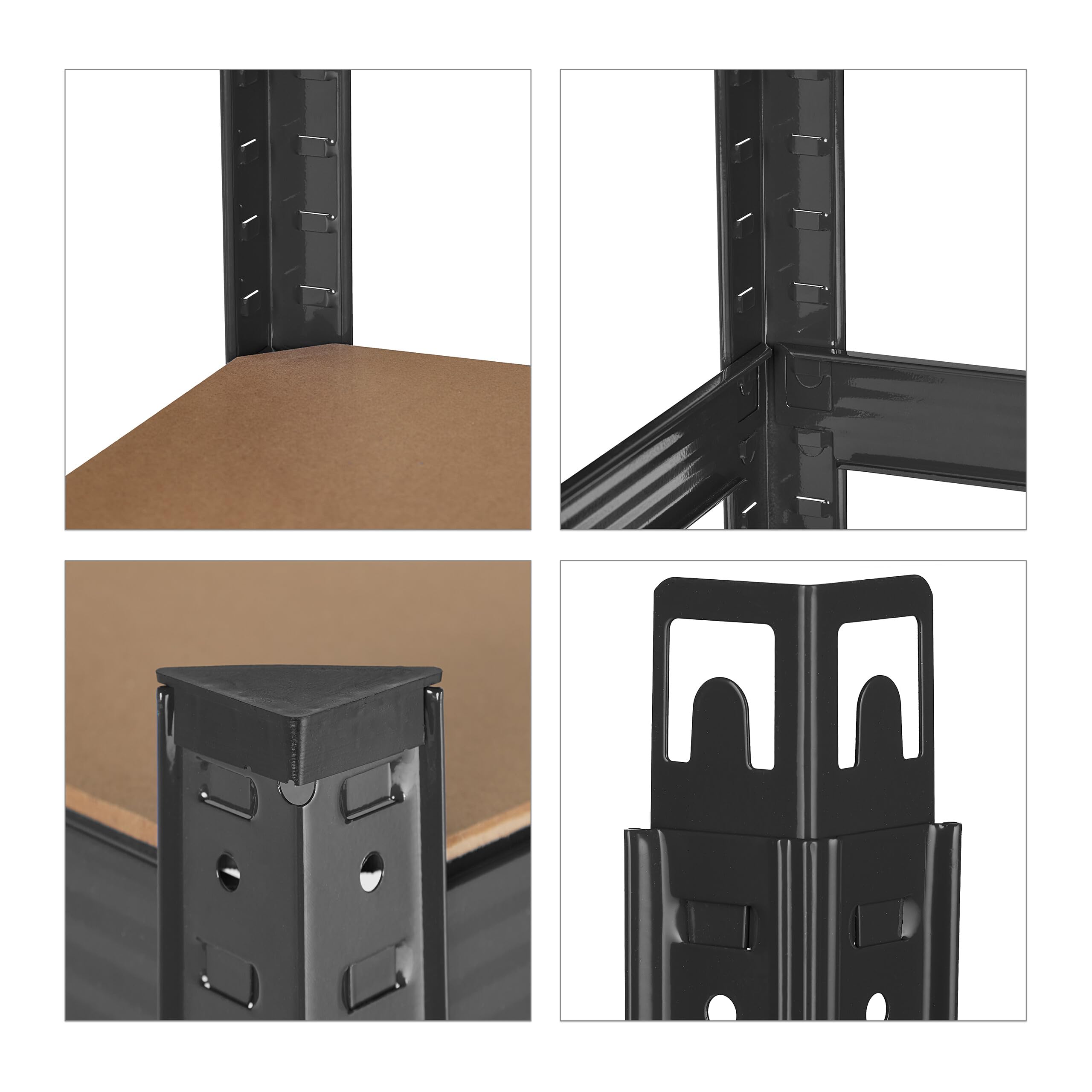 Relaxdays Étagère à Charge Lourde, HxLxP : 180x60x30 cm, Jusqu’à 500 kg, 5 Niveaux, Cave, Garage, Stockage, Acier, Noir