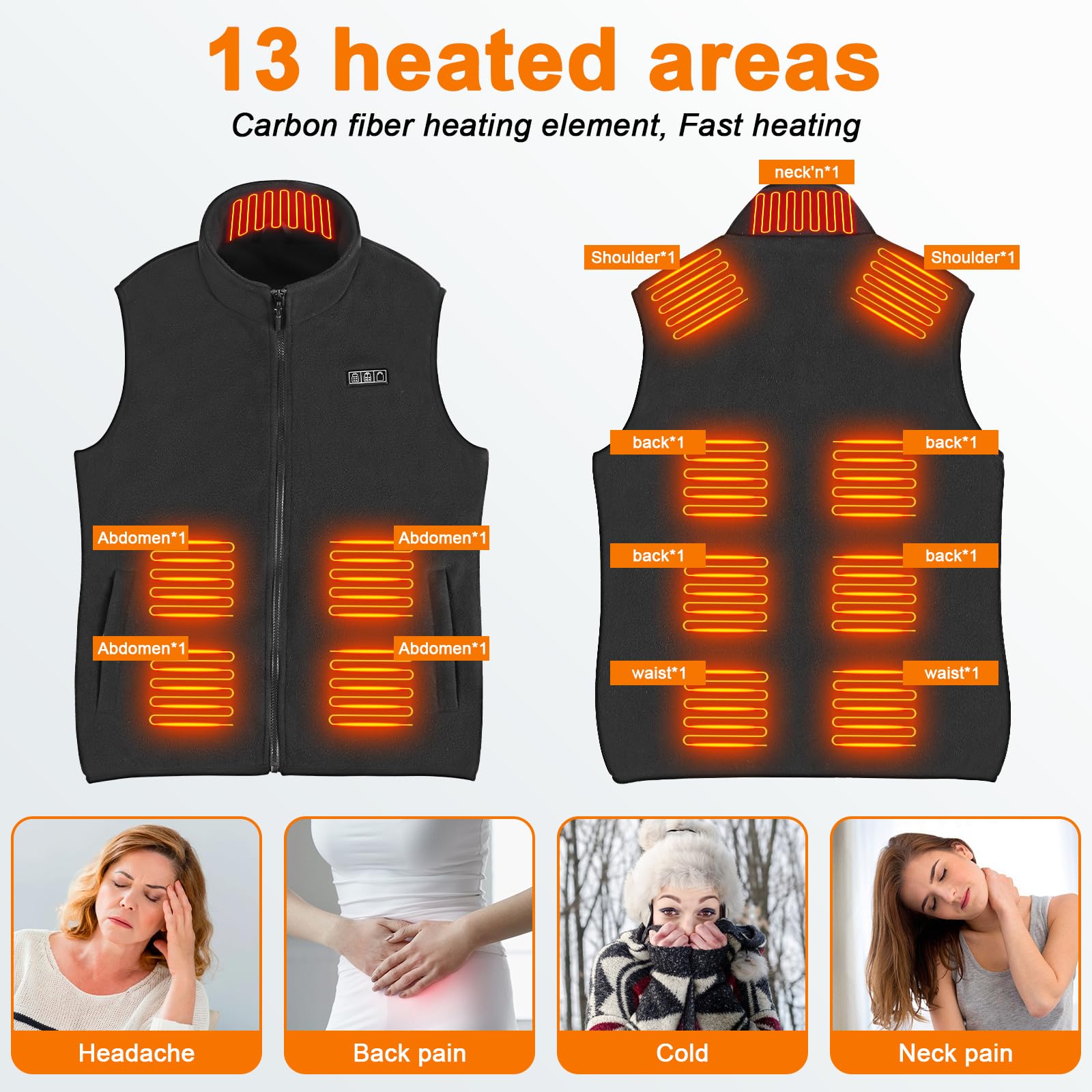 GuKKK Chaleco Calefactable, 20000mAh Chaleco con Calefacción Eléctrica USB para Mujeres Hombres, Carga Chaqueta Calefactora 13 Zonas de Calentamiento, Chaleco Térmico Ajustable con 3 Temperatura