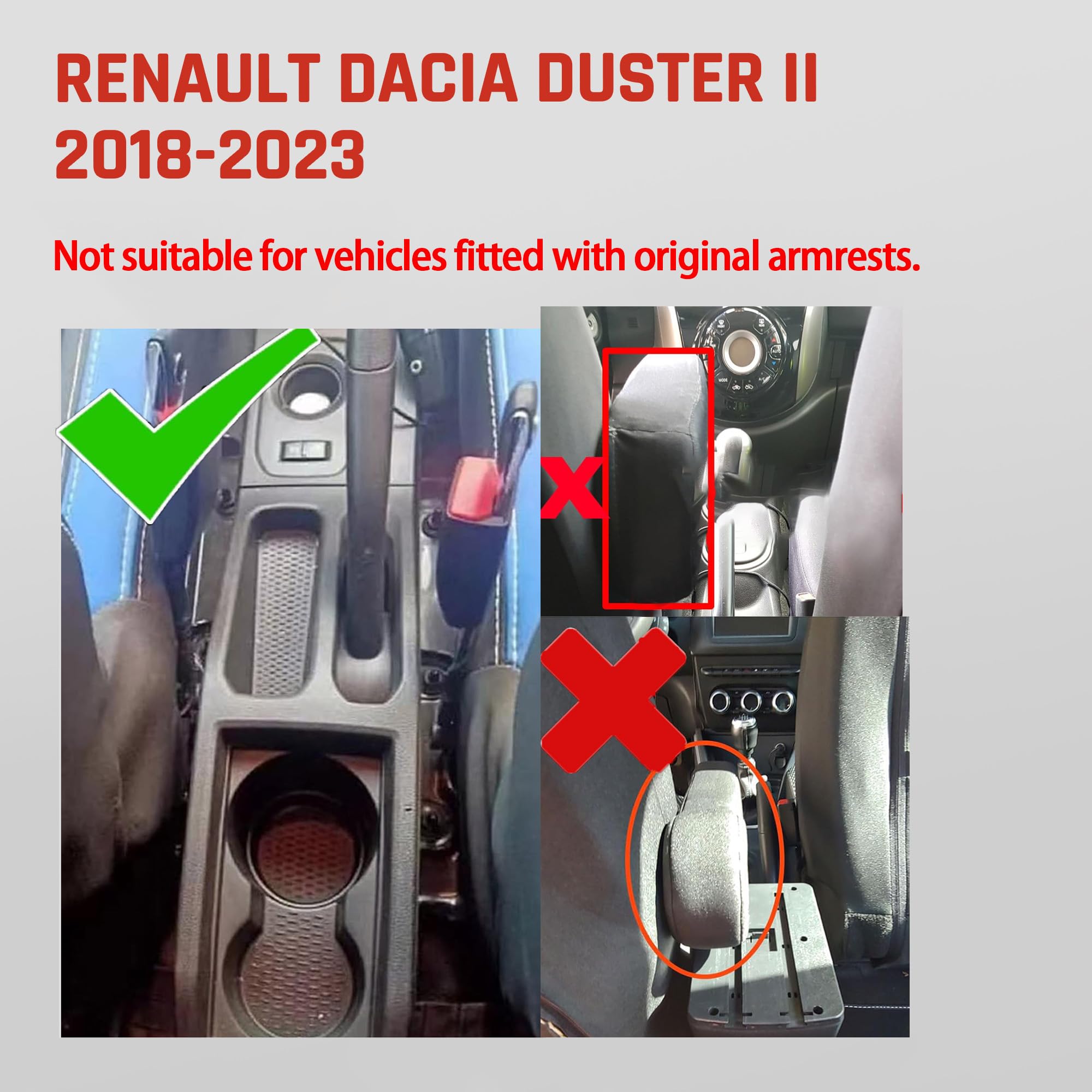 Auto Armlehnen für Renault Dacia Duster II 2018-2023 Mittelkonsolen für Kfz Doppelter Stauraum mit Getränkehalter 2 Schnelle USB-Anschlüsse Haltbares Leder Einfache Montage (Rote Linie)