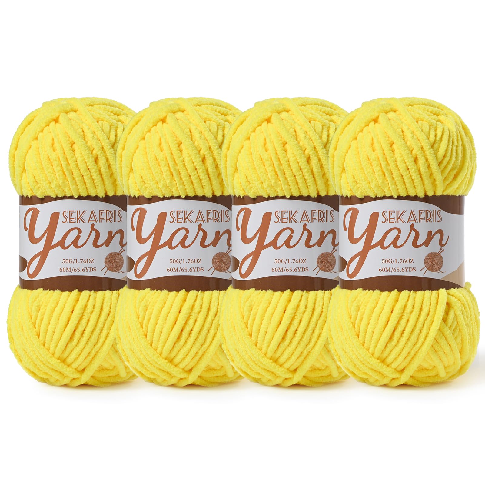Chenille Yarn for Crocheting Crochet Yellow Yarn 4 Pack