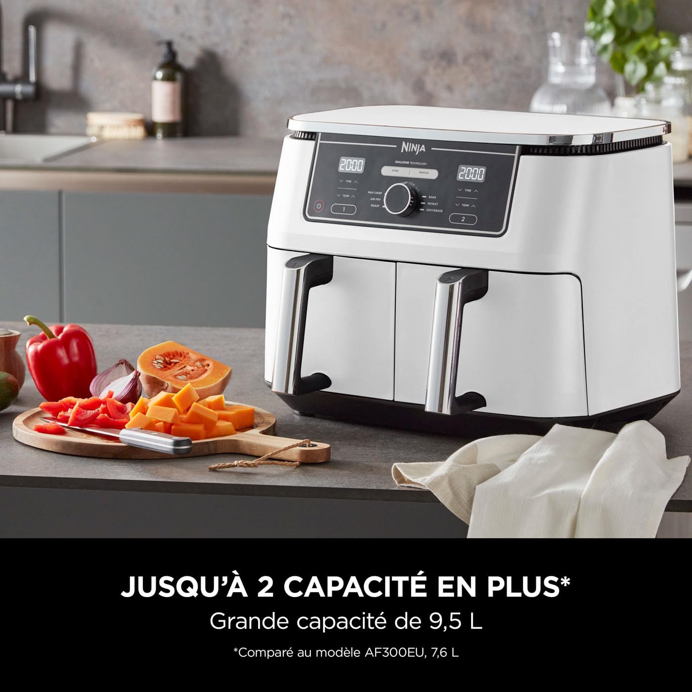 Ninja Foodi MAX Dual Zone Air Fryer, 2 Tiroirs, 9,5L, 6-en-1 AF400EUWH