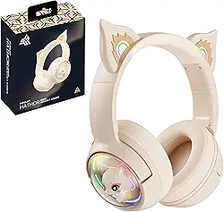 Headset Gamer Profissional Design Orelha de Gato Com Luz LED Decorativa - Fone de Ouvido Moderno Bluetooth 5.2, 50mm Drivers, Wireless Sem Fio, Compatível Para PC, PS4, Xbox e Mobile (Rosa ou Bege)