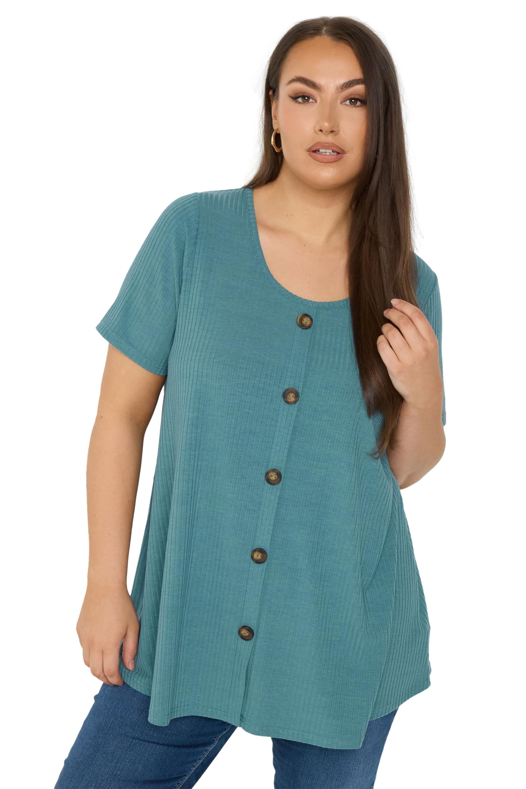 Yours Women's Teal Button Front Ribbed Swing Top Size 20
