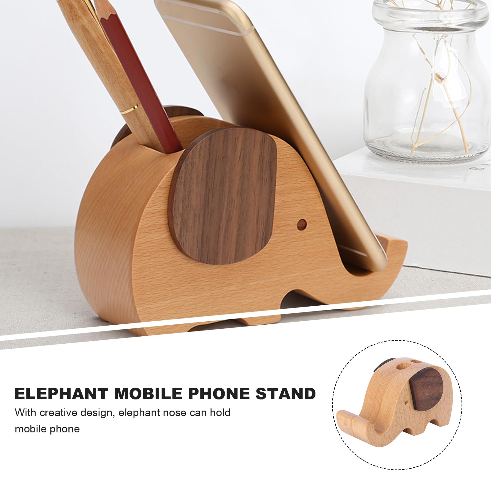 VILLCASE Elephant Pen Holder with Mobile Phone Stand Multifunctional Desk Organizer for Office Home School Storage Pot Decoration - Image 3