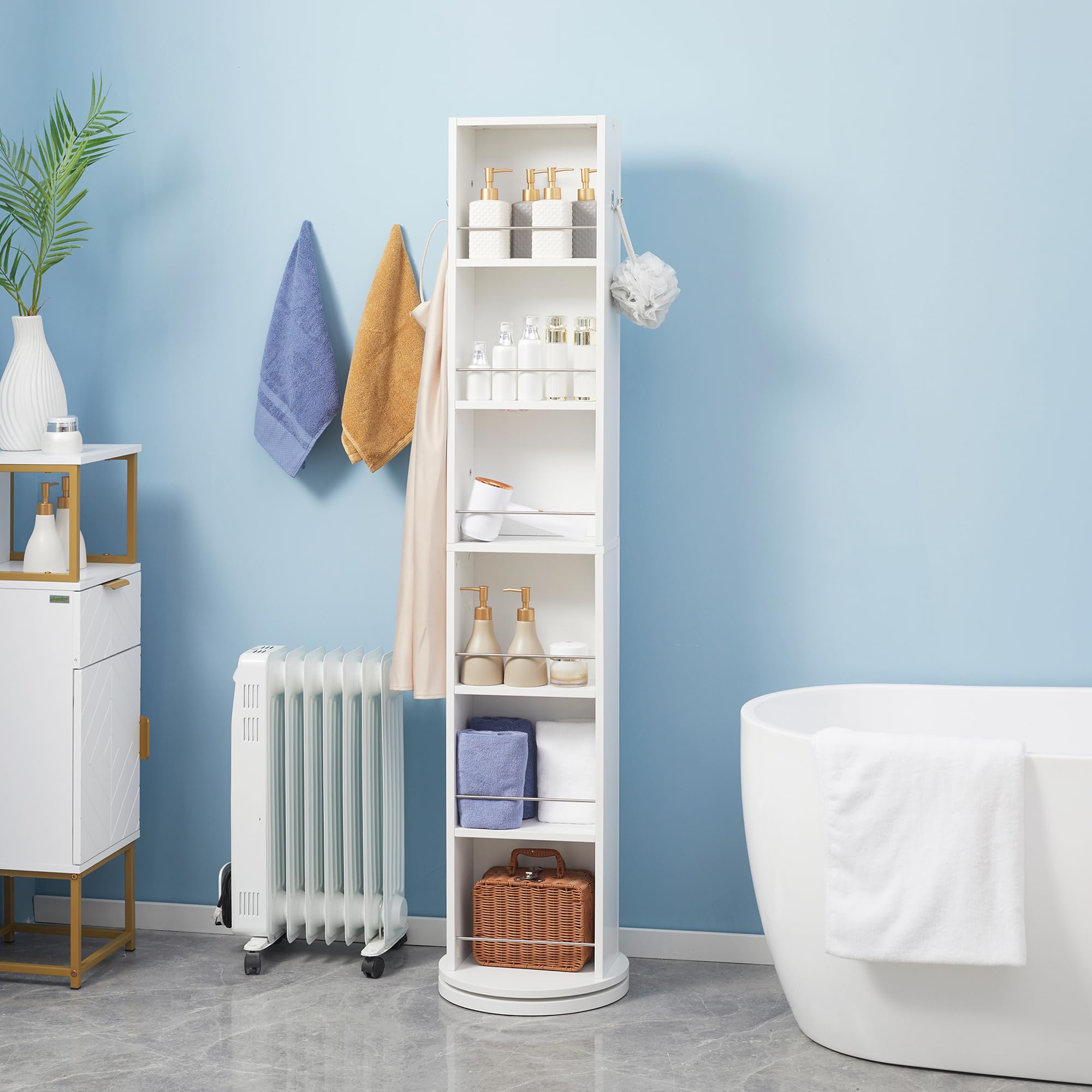 kleankin Drehbarer Badezimmer-Säulenschrank 36x36x171 cm weiß