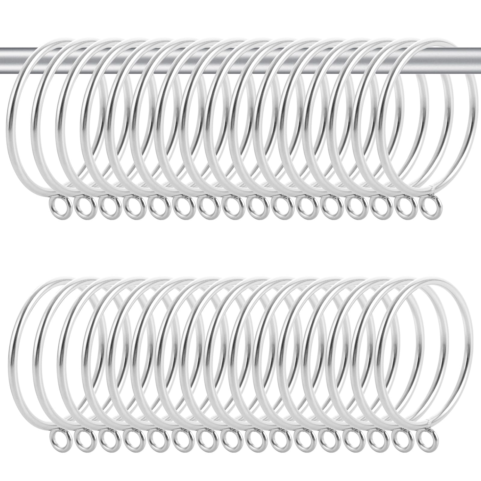 Paquete de 50 anillos de metal para cortina, 55 mm de diámetro interior, anillos colgantes plateados para postes de cortinas, barras y cortinas