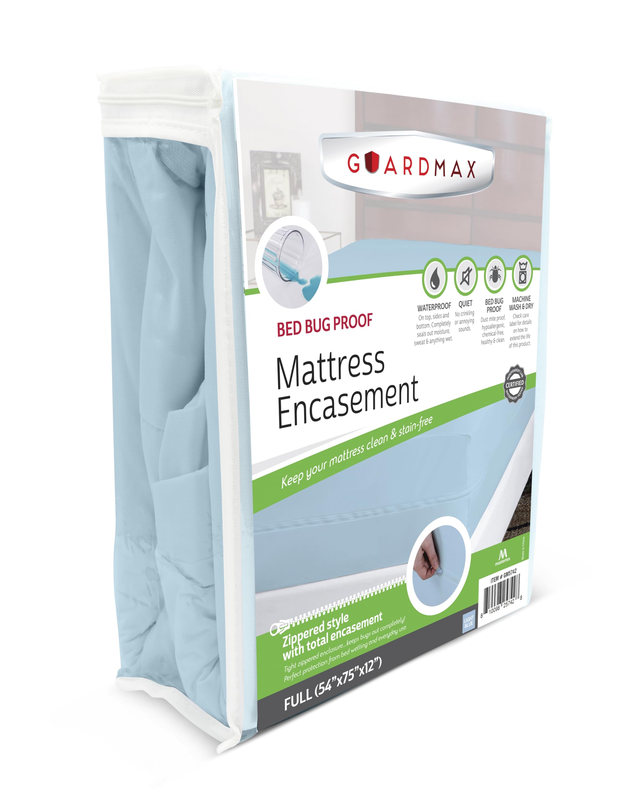 Guardmax Jersey Knitted Full Zippered Mattress Encasement - Waterproof & Bed Bug Proof Mattress Protector - Comfortable, Soft, and Noiseless Zippered Bedding - Dust Mite Proof (54 x 75 x 12) โ image 1