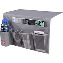 Bedside Caddy,5 Pockets Bedside Organizer Caddy Under Mattress,Holds Water Bottles,Magazines,Books Dark Grey