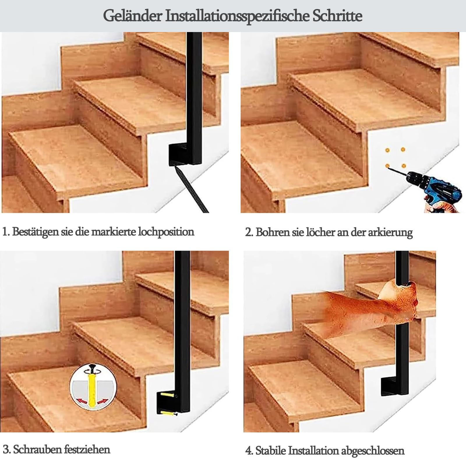 Poręcz schodowa do wnętrz, poręcz schodów, poręcz w kształcie litery U, poręcz schodowa na zewnątrz, poręcz czarna, na balkon, korytarz, do willi (L-biała, 85 cm)