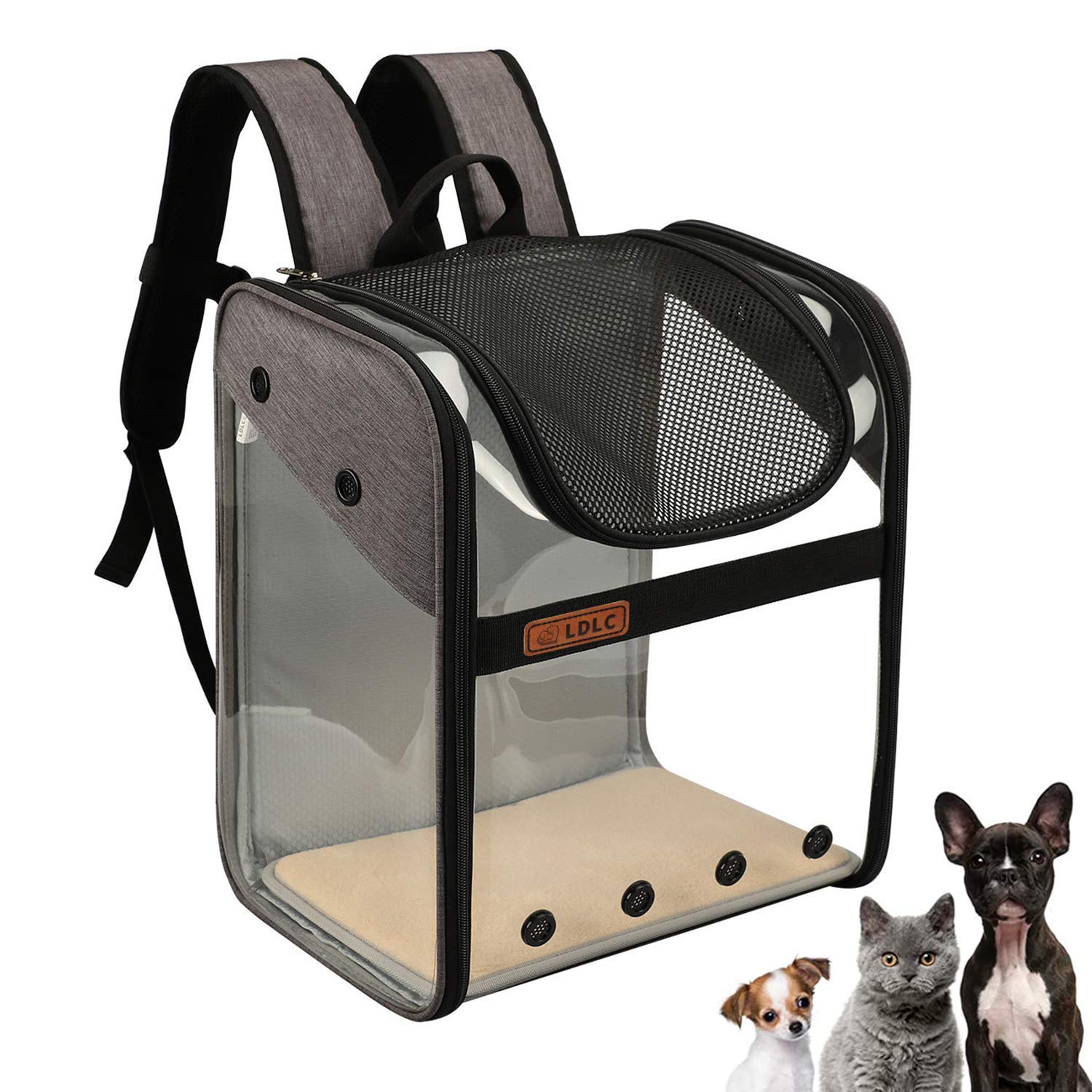 Pet Carrier Backpack Small Medium Dogs Cats Transport Bag Cage Fully Ventilated Foldable Transparent Spacious Rucksack Top Opening Design for Travel Hiking and Outdoor Use (Grey)