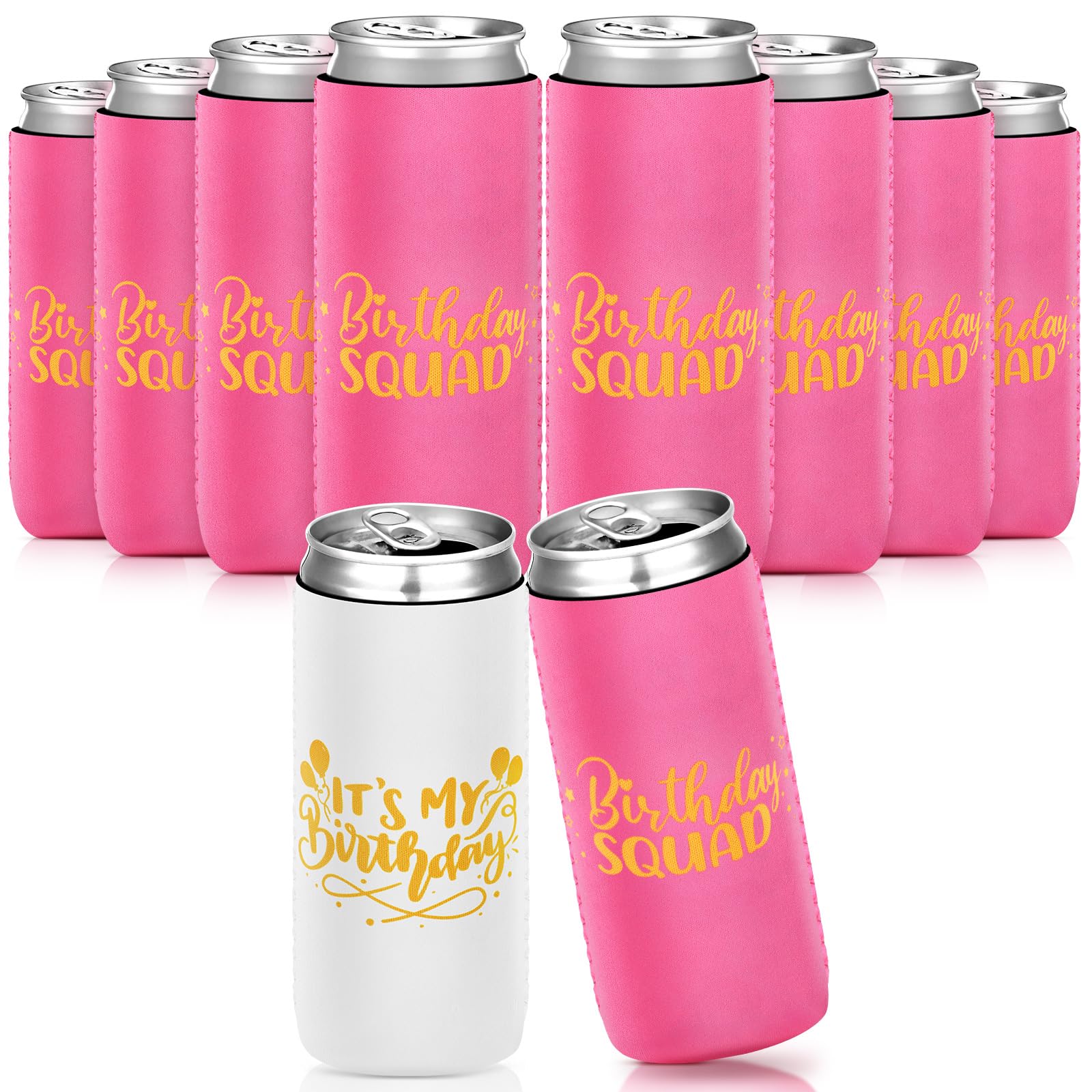 Layhit 10 Pcs Birthday Squad Can Coolers It's My Birthday Can Coolers Slim Neoprene Sleeves Party Decorations Gift for Women Bachelorette Party