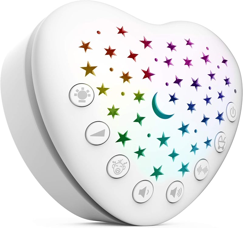 BEREST A13 Máquina de ruido blanco y calmante para dormir para bebés con 15 sonidos relajantes y proyector, caja de música con luz nocturna, sensor de llanto, recargable, portátil para recién nacidos, niños pequeños, se fija a la cuna