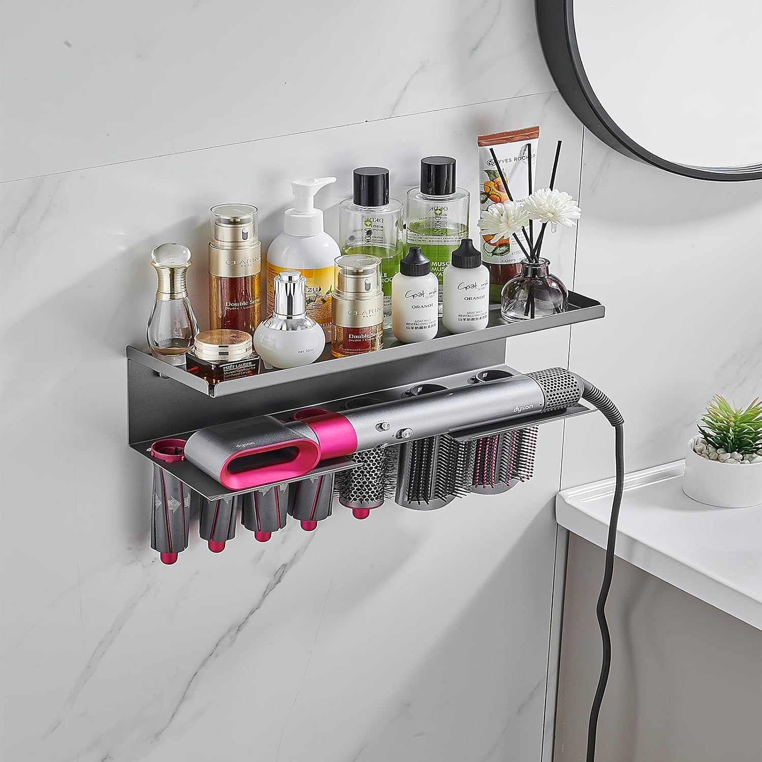 Holder for Dyson Airwrap No Drilling 2-in-1 Wall Mount Holder for Dyson Airwrap Easy Storage Aesthetic Dyson Hair Dryer Wall Mount and Organiser Made of Durable DS13