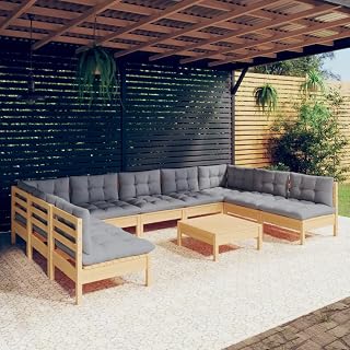 10 Piece Garden Lounge Set Modular Outdoor Furniture for Patio Grey Solid Pinewood 25x25x11 in Modern Conversation Arrangement for Garden Terrace and Balcony