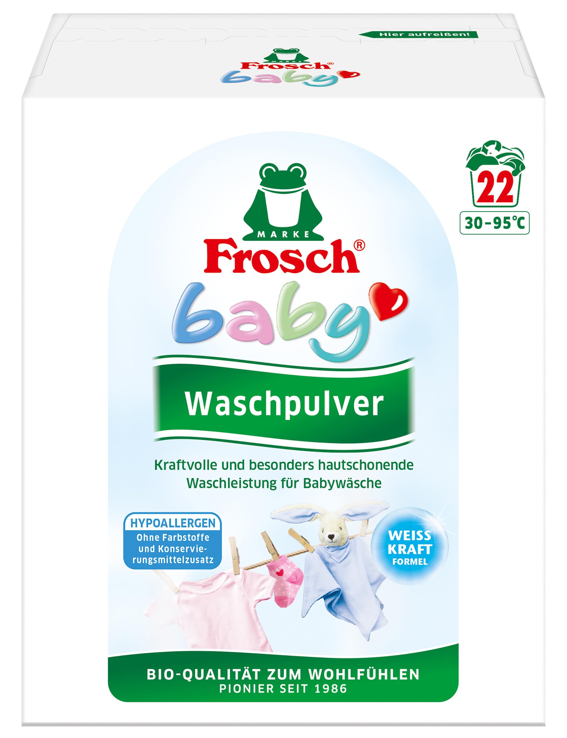 Frosch Baby Detersivo in polvere, formula ipoallergenica con estratti di camomilla, per chi soffre di allergie e neonati